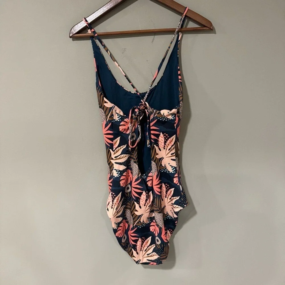 Senita Athletics One Piece Swimsuit Tropical Floral XL Navy Pink Women